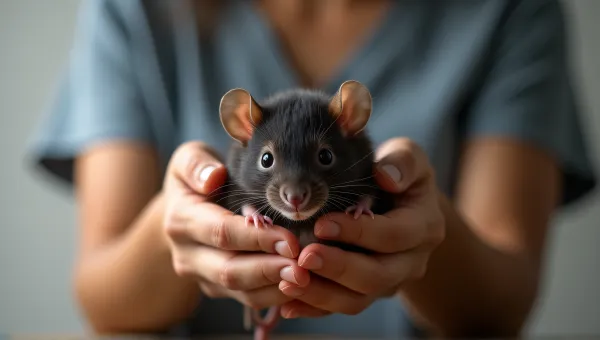 Person Connecting With Small Dark Rat Closeup