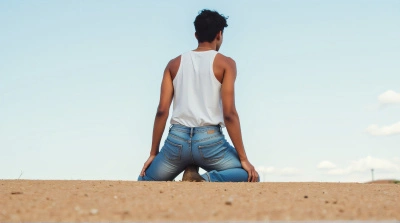 Person In Denim Pants On Granular Surface