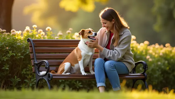 Person Enjoying Time With Happy Dog On Park Bench