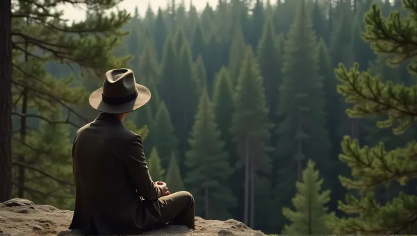 Person With Fedora Hat Gazing At Pine Woodland