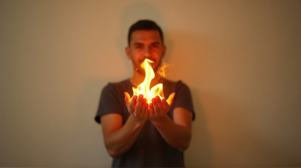 Person With Flames Rising From Palms Bright Colors