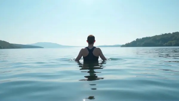 Person Floating on Reflective Lake Surface