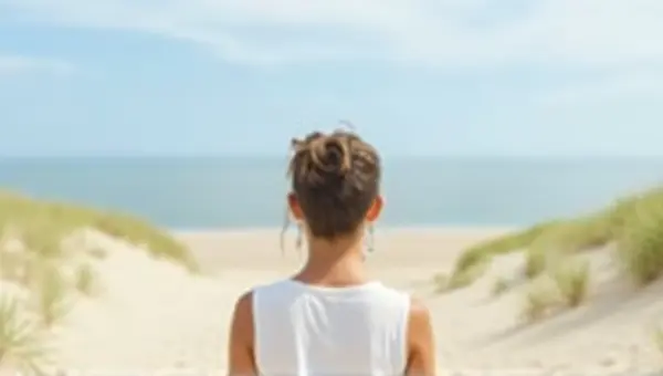 Person Gazing Over Coastal Dunes And Ocean Horizon