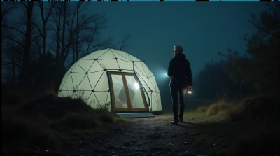 Person Holding Lantern Near Geodesic Dome Shelter