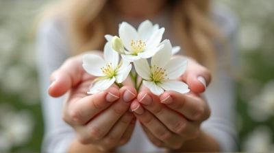 Person Holding Pale Blossoms In Focus