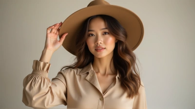 Person Holding Wide-Brimmed Hat With Neutral Tones