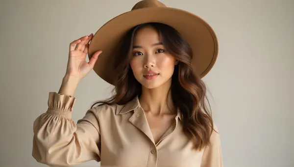 Person Holding Wide-Brimmed Hat With Neutral Tones