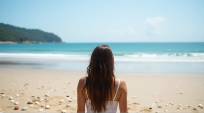 Person Looking At Beach With Seashells On Sand