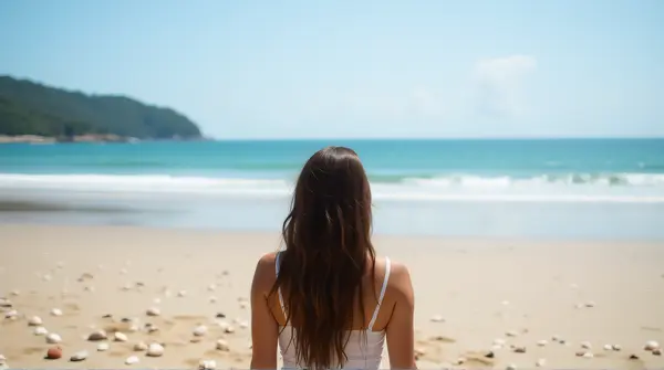 Person Looking At Beach With Seashells On Sand
