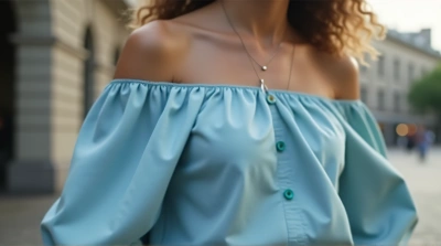 Person In Off-Shoulder Blouse Mid-Motion Urban Scene