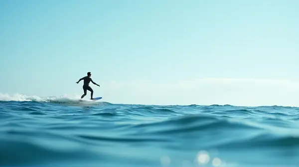 Person Paddleboarding On Calm Blue Water Horizon