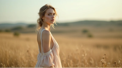 Person in Pale Gown Standing in Open Field