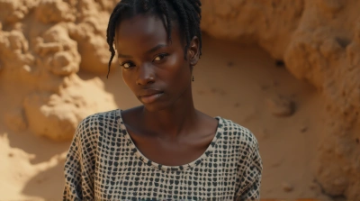 Person In Patterned Top On Textured Earth Surface