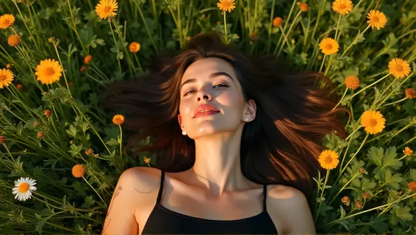 Person Reclining on Colorful Meadow in Sunlight