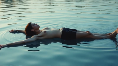 Person Reclining On Reflective Surface With Ripples