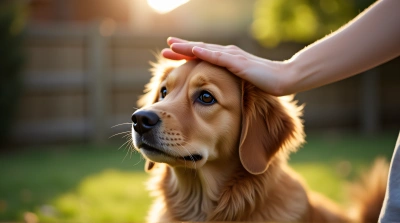 Person Resting Palm On Dog In Natural Light