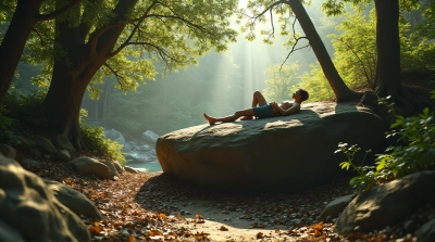 Person Resting On Stone Formation With Sunlight