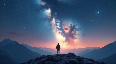 Person on Rocky Hill Under Cosmic Star Display