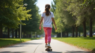 Person Skateboarding On Paved Pathway With Trees