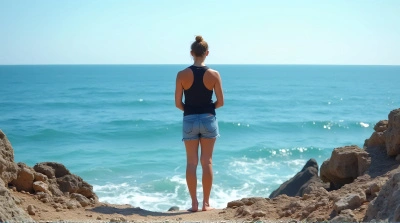Person Standing On Rocky Coastline Ocean View