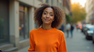 Person In Vibrant Tangerine Pullover Moving Outdoors