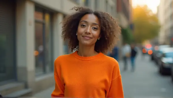 Person In Vibrant Tangerine Pullover Moving Outdoors
