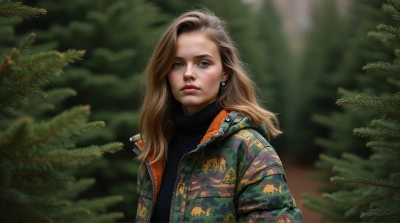 Person Wearing Forest Jacket Amid Evergreen Foliage