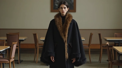 Person Wearing Fur-Trimmed Coat Indoors