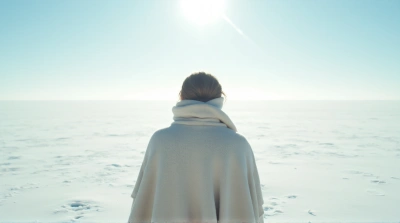 Person Wrapped In Scarf On Frosty Landscape