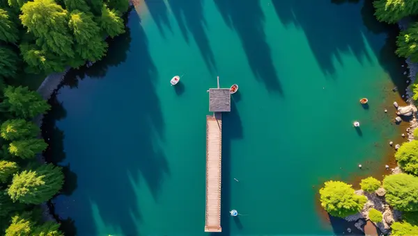 Pier Extending Into Clear Lake With Boats