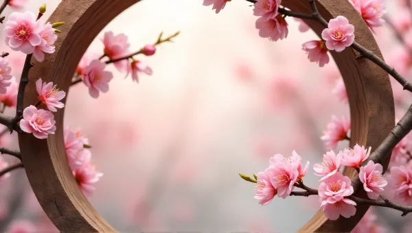 Pink Blossoms On Curved Timber Frame
