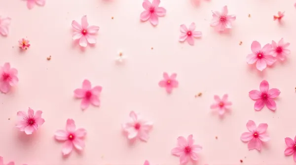 Pink Blossoms On Pale Background Overhead View