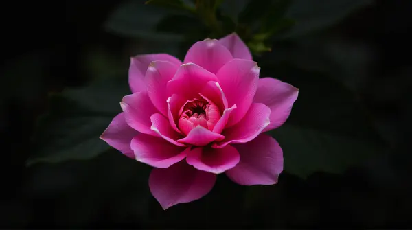 A vibrant pink flower bloom showing delicate layered petals against a dark blurred background