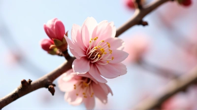 Pink Flowering Tree Buds Close-Up Detail