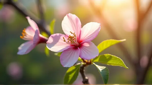 Pink White Blossom Surrounded By Sunlit Foliage