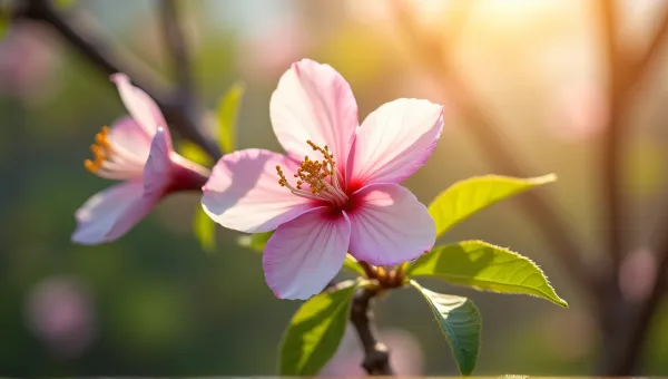Pink White Blossom Surrounded By Sunlit Foliage