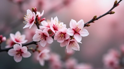 Pink White Flowering Branches With Detailed Petals