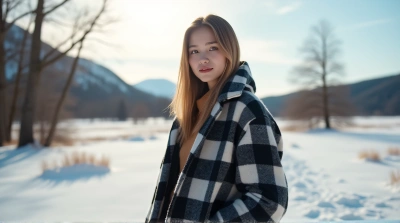 Plaid Jacket Style In Snowy Landscape