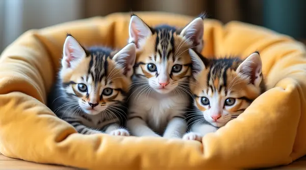 Playful Kittens Resting on Soft Pet Cushion