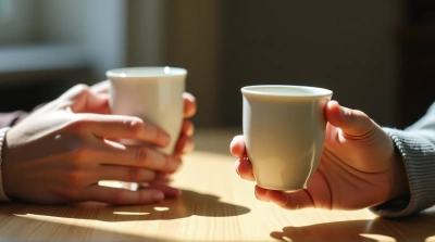 Porcelain Cups Shared Over Wooden Table