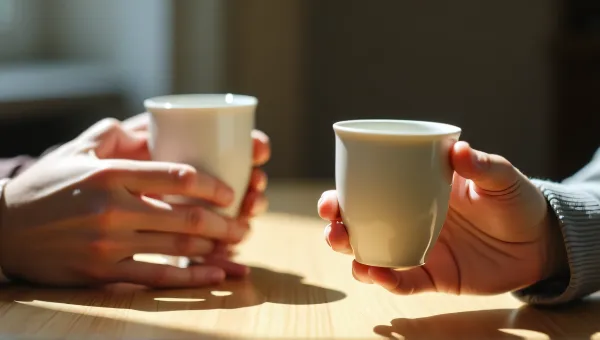 Porcelain Cups Shared Over Wooden Table