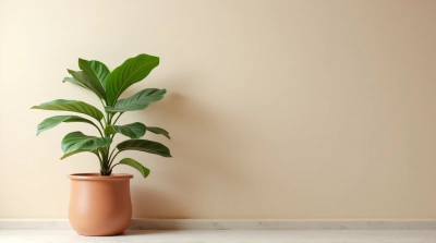 Potted Broad Leaf Plant Against Plain Wall