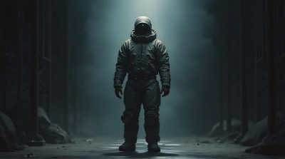 Protective Suit Person Standing In Ambient Light