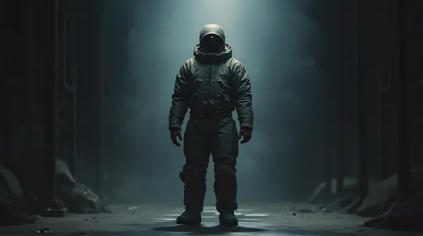 Protective Suit Person Standing In Ambient Light