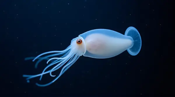 Pulsating Cephalopod With Translucent Tentacles