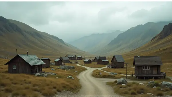 Quiet Village Among Rugged Foothills And Cabins
