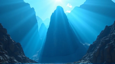 Radiant Cerulean Rays Over Jagged Rocky Peak