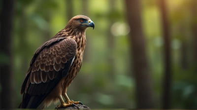 Raptor Perched On Branch With Intense Gaze