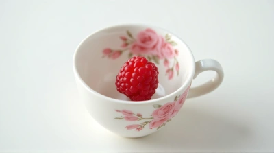 Raspberry On Cup Rim Overhead View
