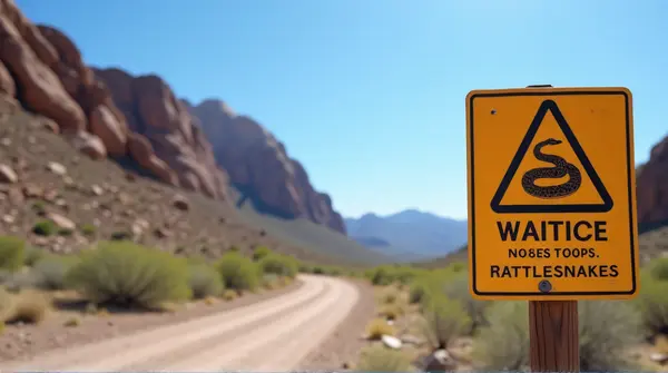 Rattlesnake Warning Sign Rocky Landscape Clear Sky